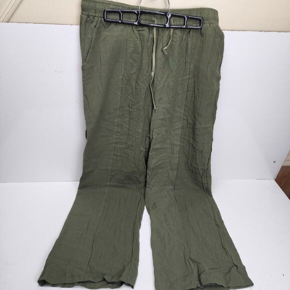 Army / Olive Green Elastic Drawstring Pull-On Straight Leg Pants Women's Size M - Picture 1 of 5